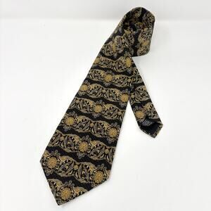 Vintage The Metropolitan Museum Of Art 1990s Silk Tie 56" x 4" Black Gold Floral